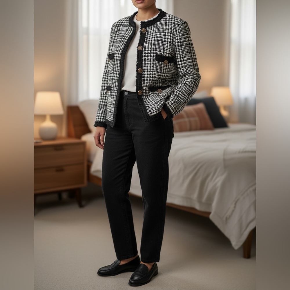 Zara Black and White Tweed Jacket
